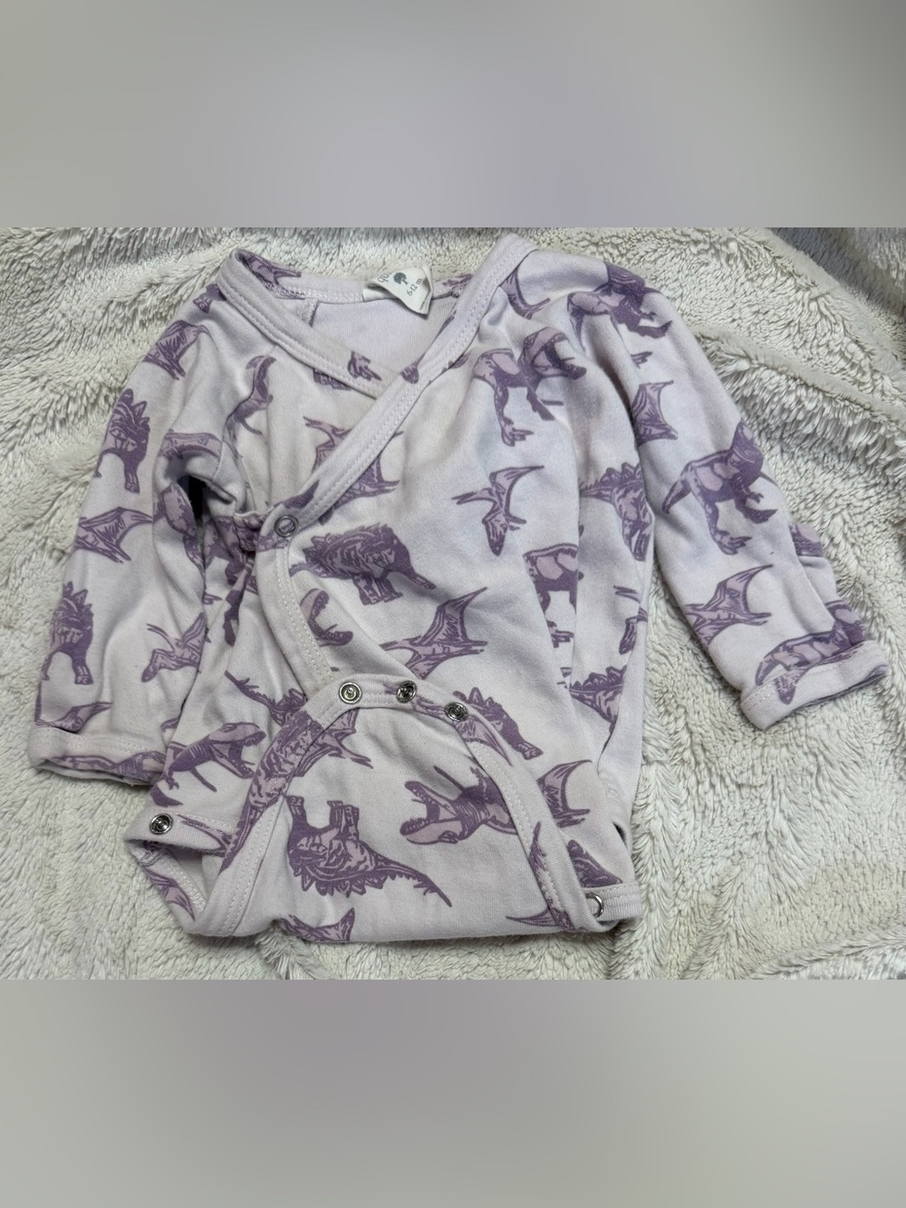 kate quinn Lilac Wrap One-Piece onesie bodysuit with Purple Dinosaur Print